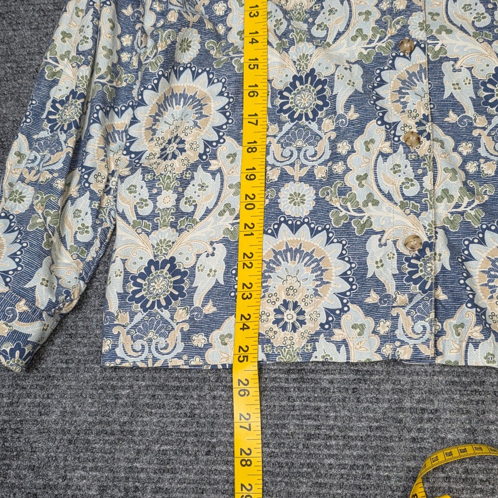 Liz Claiborne Lizwear Button Front Shirt Womens Size M Blue Floral Damask Cotton - Picture 7 of 9